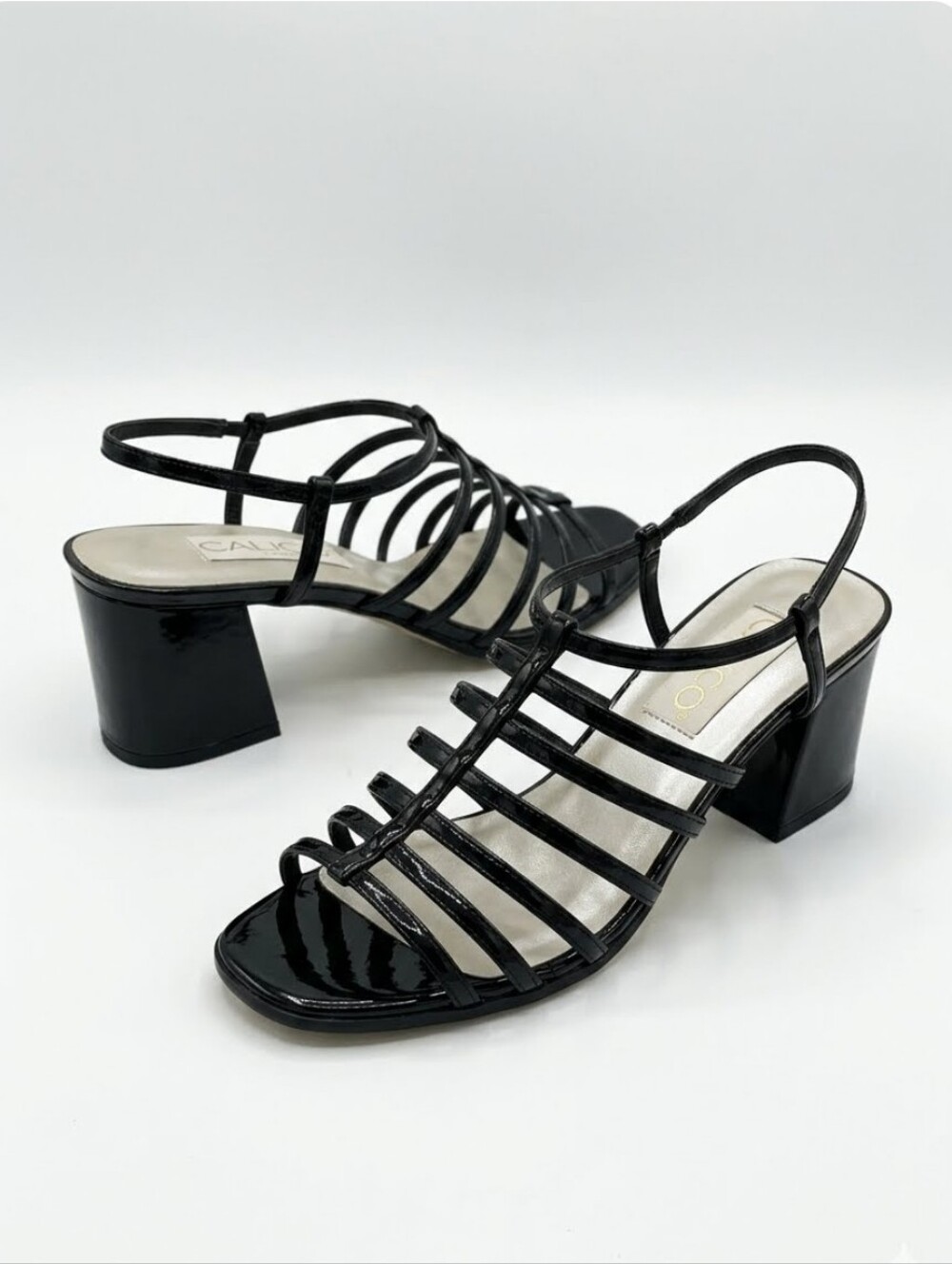 Calico Black Strappy Block Heel Sandals .-Women Sz 8M